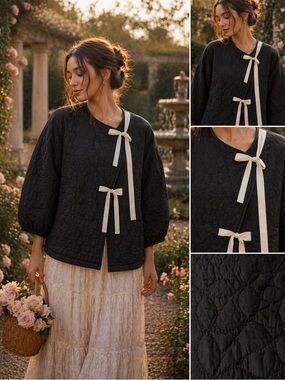 Black Quilted Bow Tie Jacket | Size Small